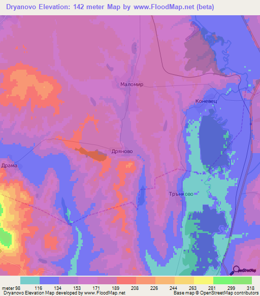 Dryanovo,Bulgaria Elevation Map