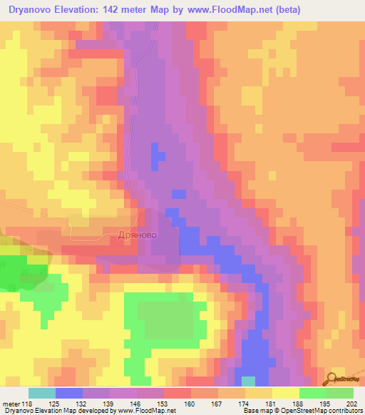 Dryanovo,Bulgaria Elevation Map