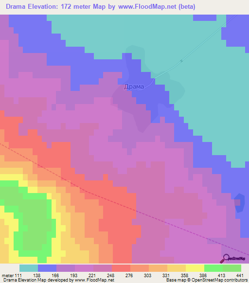 Drama,Bulgaria Elevation Map