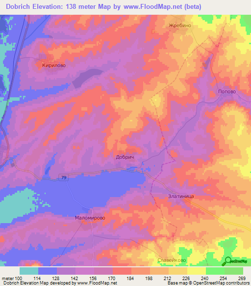 Dobrich,Bulgaria Elevation Map