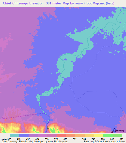 Chief Chitsungo,Zimbabwe Elevation Map