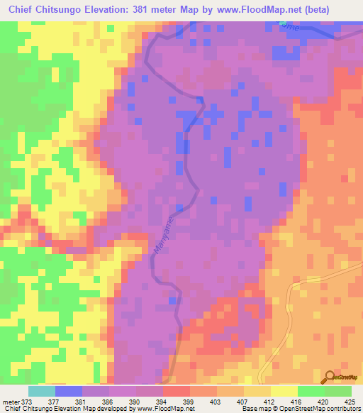 Chief Chitsungo,Zimbabwe Elevation Map