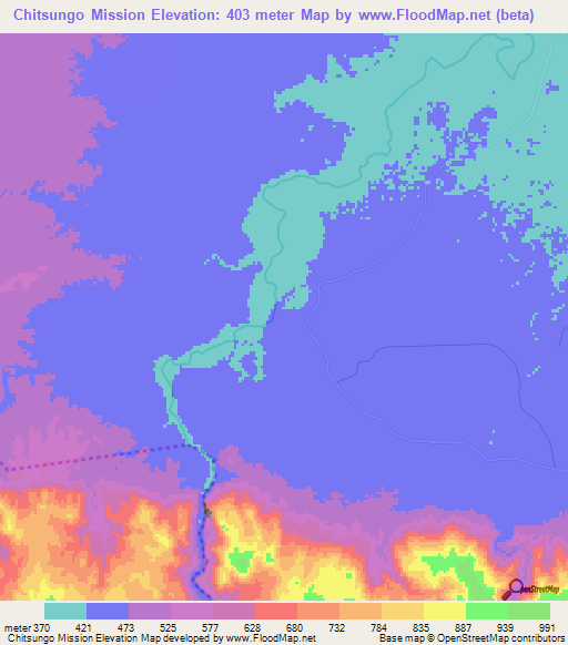 Chitsungo Mission,Zimbabwe Elevation Map