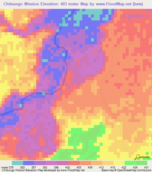 Chitsungo Mission,Zimbabwe Elevation Map