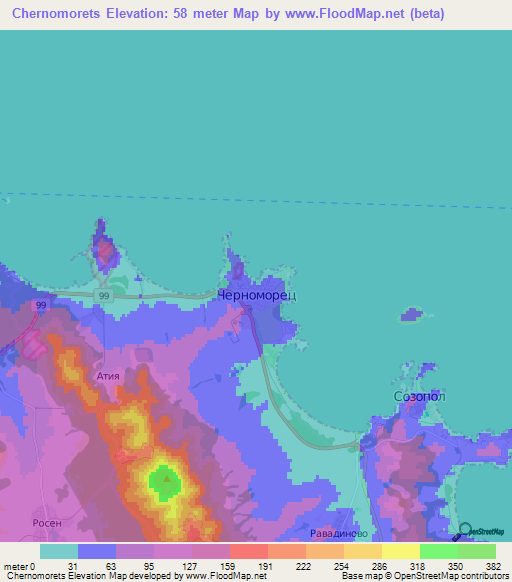 Chernomorets,Bulgaria Elevation Map