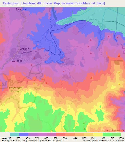 Bratsigovo,Bulgaria Elevation Map