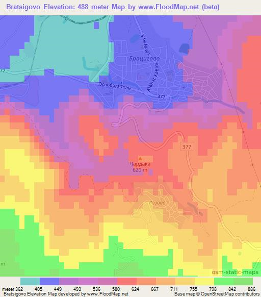 Bratsigovo,Bulgaria Elevation Map