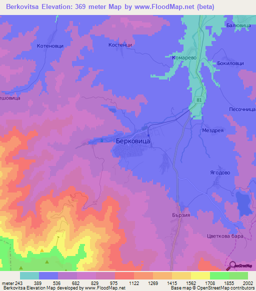 Berkovitsa,Bulgaria Elevation Map