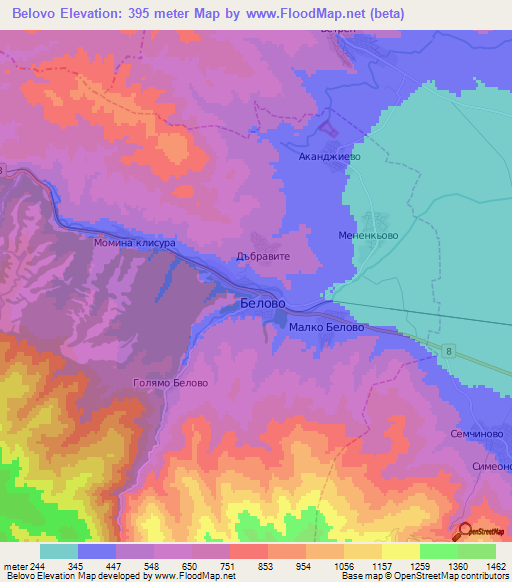 Belovo,Bulgaria Elevation Map