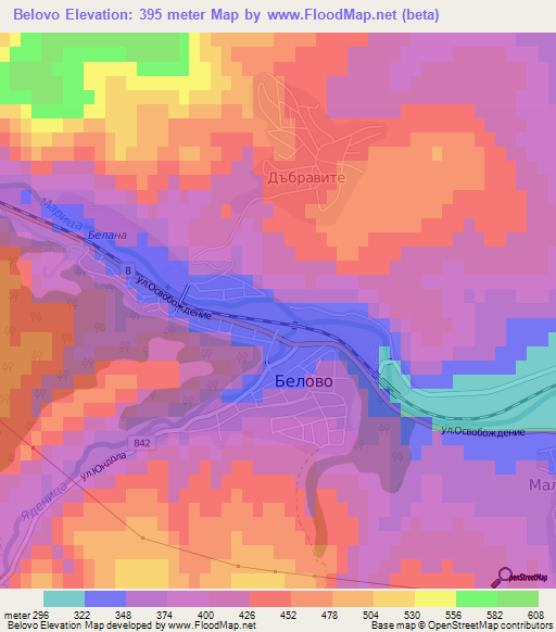 Belovo,Bulgaria Elevation Map