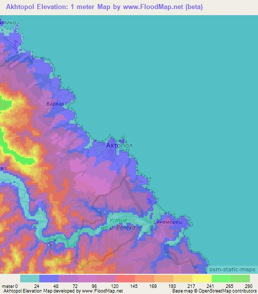 Akhtopol,Bulgaria Elevation Map