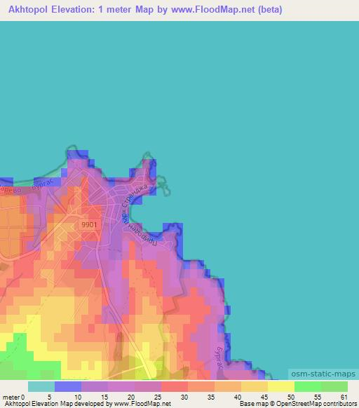 Akhtopol,Bulgaria Elevation Map