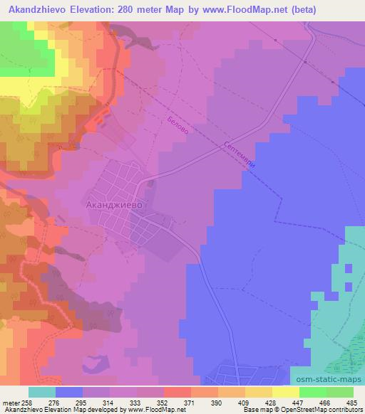 Akandzhievo,Bulgaria Elevation Map