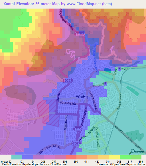 Xanthi,Greece Elevation Map