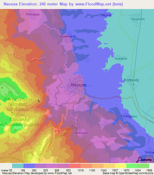 Naousa,Greece Elevation Map