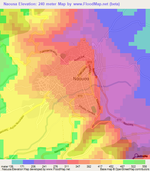 Naousa,Greece Elevation Map