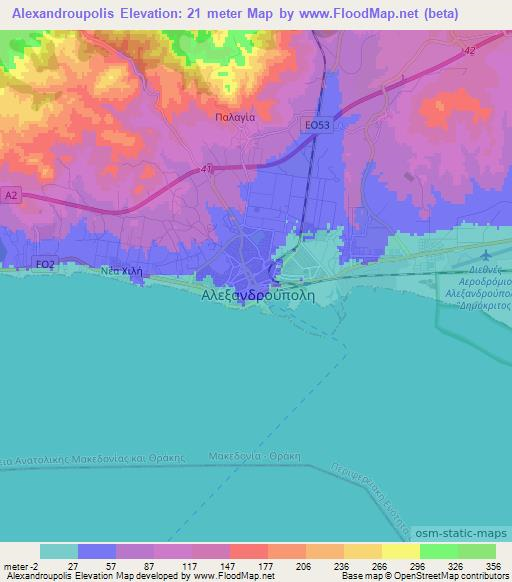 Alexandroupolis,Greece Elevation Map