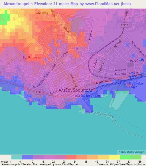 Alexandroupolis,Greece Elevation Map