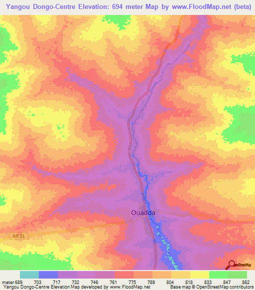 Yangou Dongo-Centre,Central African Republic Elevation Map