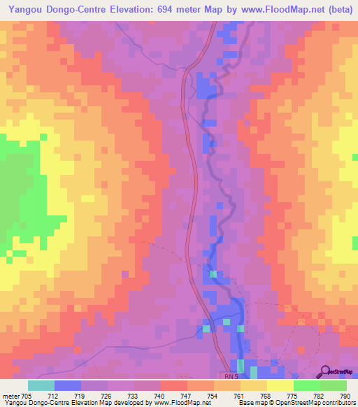 Yangou Dongo-Centre,Central African Republic Elevation Map