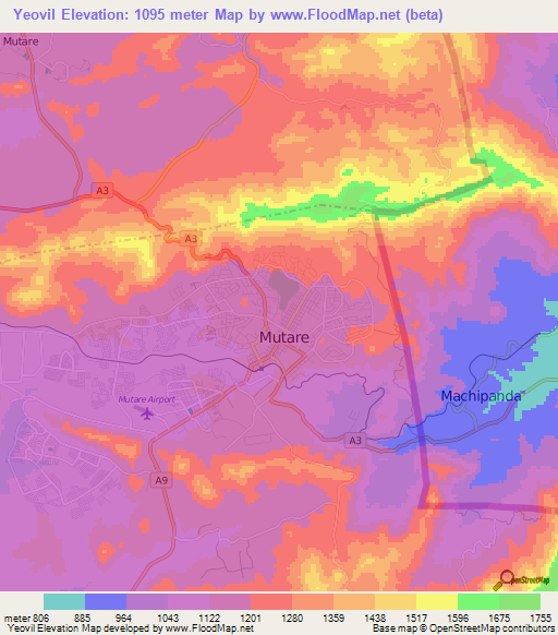 Yeovil,Zimbabwe Elevation Map