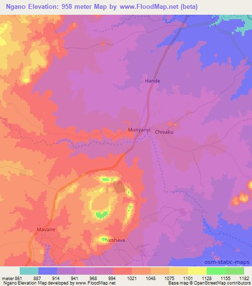 Ngano,Zimbabwe Elevation Map