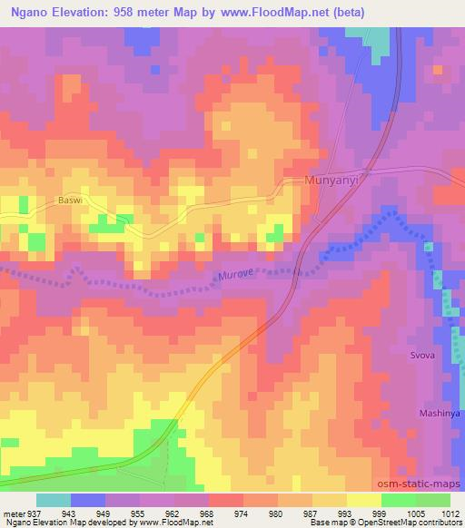 Ngano,Zimbabwe Elevation Map