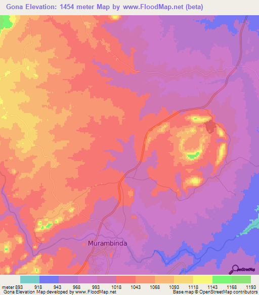 Gona,Zimbabwe Elevation Map