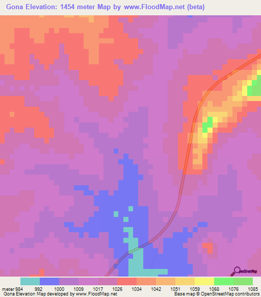 Gona,Zimbabwe Elevation Map