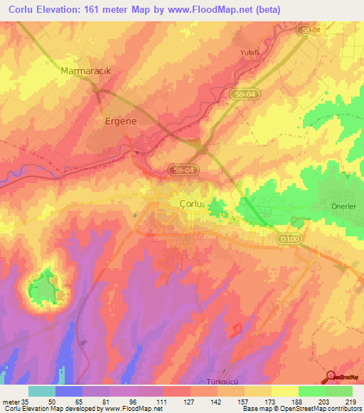 Corlu,Turkey Elevation Map