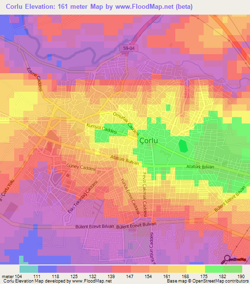 Corlu,Turkey Elevation Map