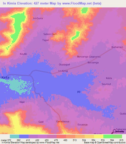 In Kimia,Niger Elevation Map