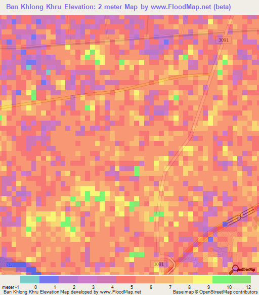 Ban Khlong Khru,Thailand Elevation Map