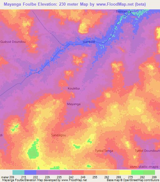 Mayanga Foulbe,Niger Elevation Map