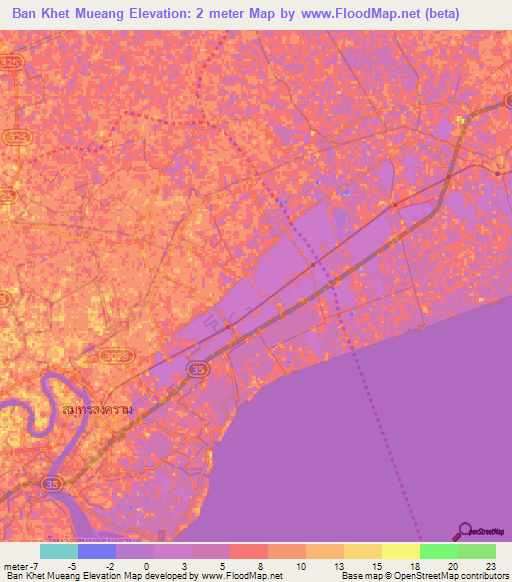 Ban Khet Mueang,Thailand Elevation Map