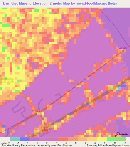 Ban Khet Mueang,Thailand Elevation Map