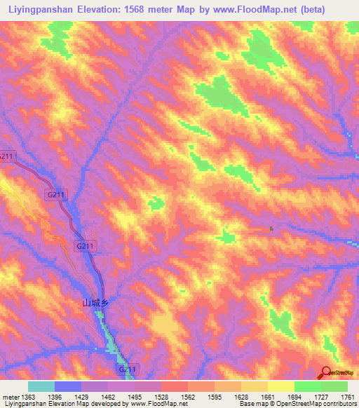 Liyingpanshan,China Elevation Map