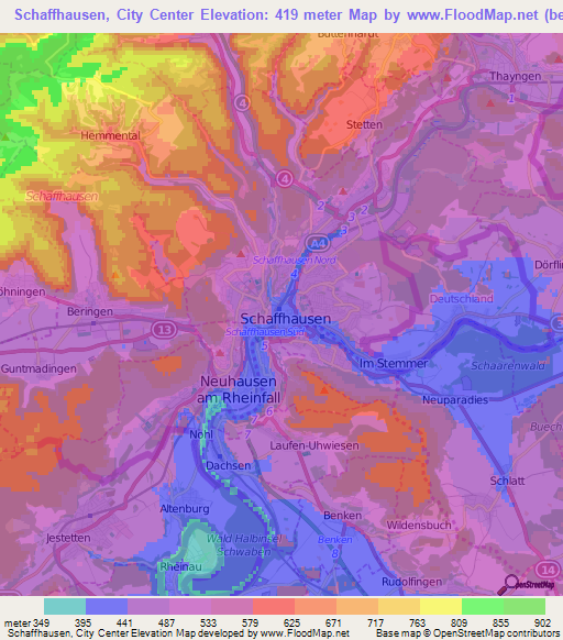 Schaffhausen, City Center,Switzerland Elevation Map