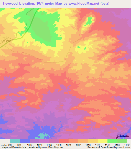 Heywood,Zambia Elevation Map