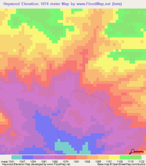 Heywood,Zambia Elevation Map