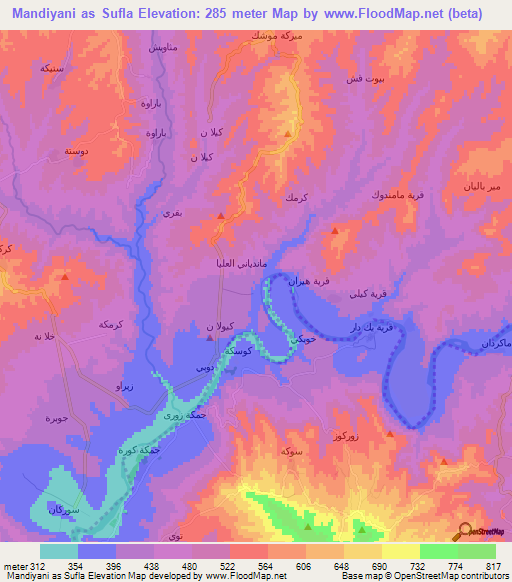 Mandiyani as Sufla,Iraq Elevation Map