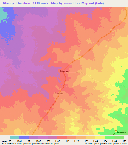 Nkange,Botswana Elevation Map