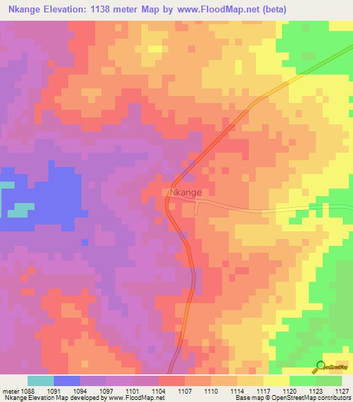 Nkange,Botswana Elevation Map