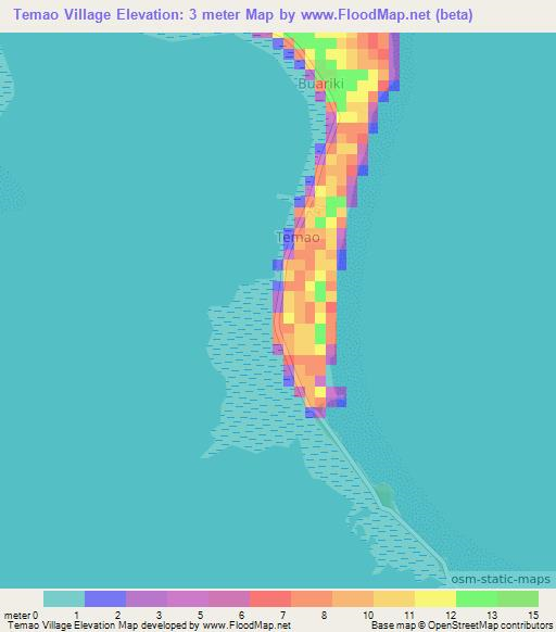 Temao Village,Kiribati Elevation Map