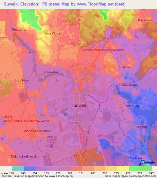 Suwalki,Poland Elevation Map