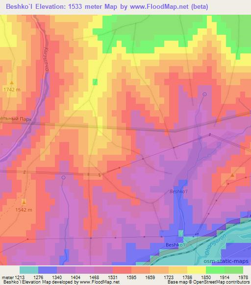 Beshko`l,Uzbekistan Elevation Map