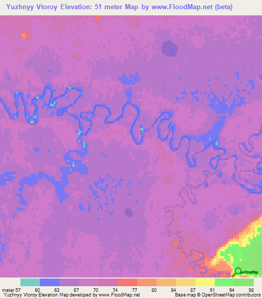 Yuzhnyy Vtoroy,Russia Elevation Map