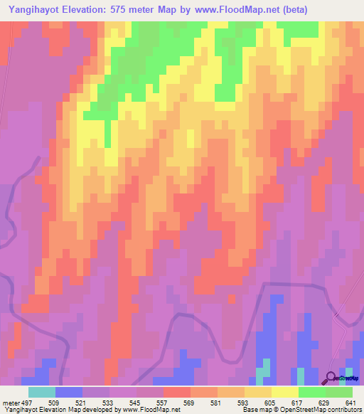 Yangihayot,Uzbekistan Elevation Map