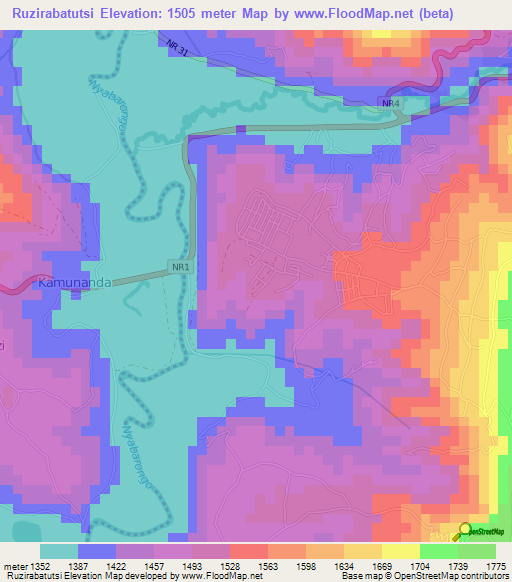 Ruzirabatutsi,Rwanda Elevation Map