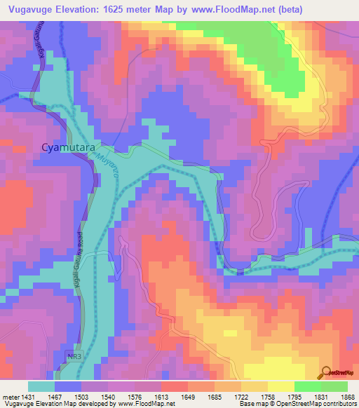 Vugavuge,Rwanda Elevation Map